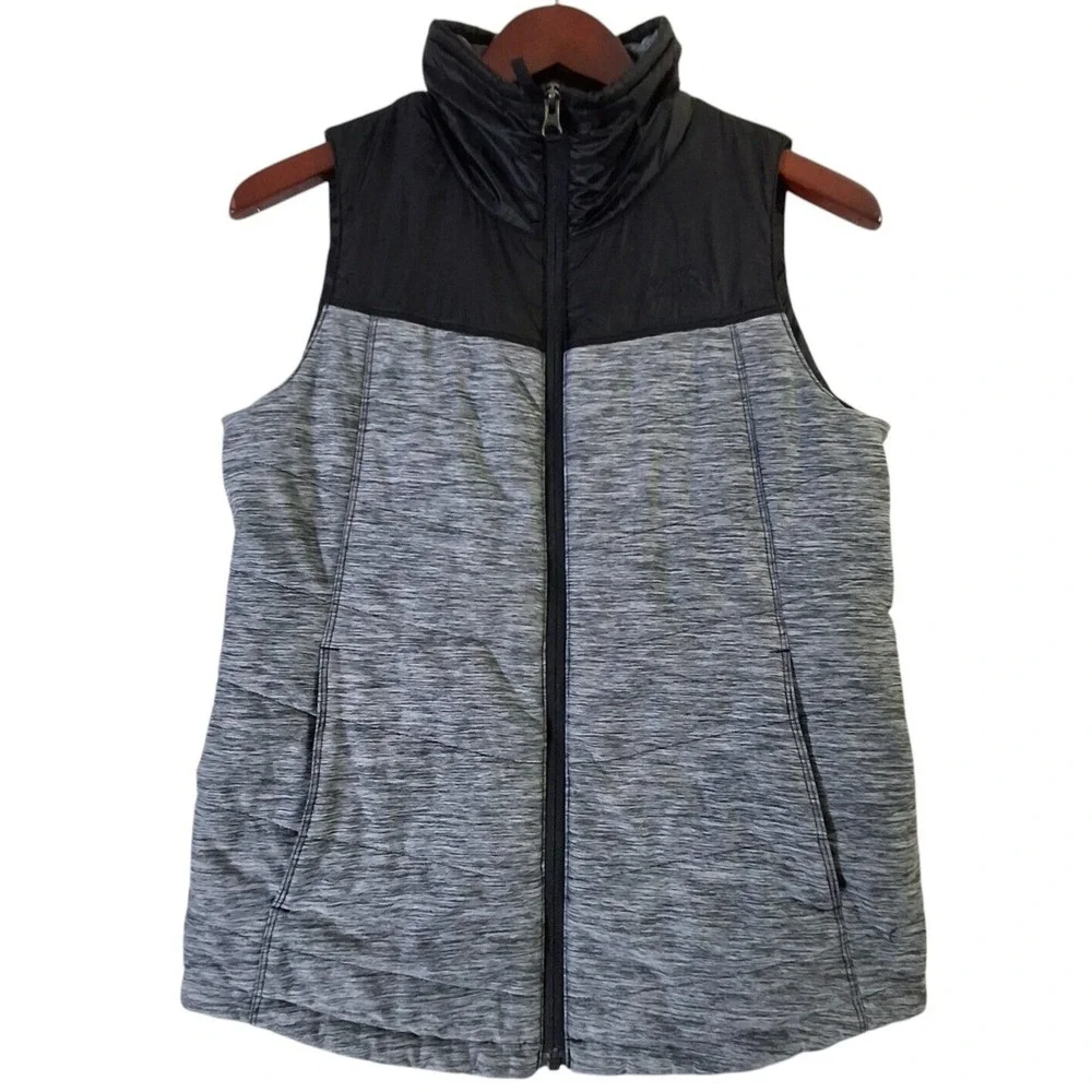 The North Face Pseudio Vest Girls Large Gray Black Full Zip Colorblock